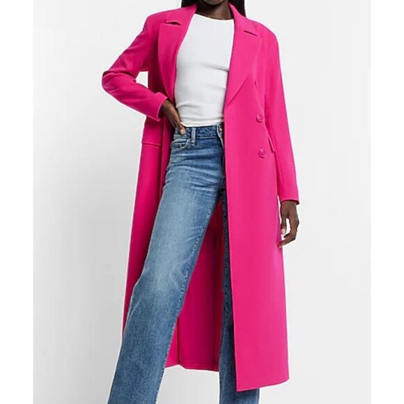 Express Womens Hot Pink Double Breasted Trench Coat Size XL NWT Office Travel - Picture 1 of 8